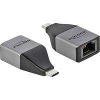 DeLOCK USB 3.2 Gen 1 Adapter, USB-C Stecker > RJ-45 Buchse grau/schwarz, 13,5cm, Gigabit LAN 10/100/1.000 Mbit/s