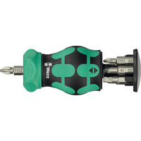 Wera Kraftform Kompakt Stubby Magazin RA 4, Bit-Satz schwarz/grün, 6-teilig, 1/4", mit Ratschenfunktion