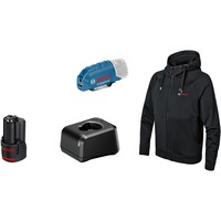 Bosch Heat+Jacket GHH 12+18V Kit Größe S, Arbeitskleidung schwarz, inkl. Ladeadapter GAA 12V-21, 1x 12-Volt-Akku