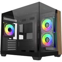 Cooler Master Elite 481 Wood, Tower-Gehäuse schwarz/holz, Tempered Glass x 2