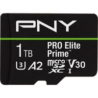 PNY Pro Elite Prime microSD 1 TB, Speicherkarte schwarz/grün, Class 10, U3, V30, A2, SD-Adapter