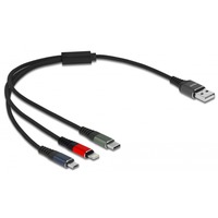 DeLOCK USB Ladekabel, USB-A Stecker > USB-C + Micro USB + Lightning Stecker mehrfarbig, 30cm, gesleevt, nur Ladefunktion
