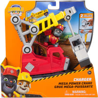 Spin Master Rubble & Crew - Chargers 2-in-1 Mega Kran, Spielfahrzeug mit abnehmbarer Baggerkralle, Presslufthammer und Charger Hundefigur