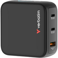 Verbatim Mini-GaN-Ladegerät mit Display schwarz, 100 Watt Gesamtleistung