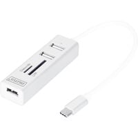 Digitus USB Typ-C OTG 3-Port Hub + Kartenleser, USB-Hub weiß