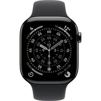 Apple Watch Series 11, Smartwatch Titan Schiefer, Titangehäuse, 46 mm, Sportarmband schwarz S/M, Cellular