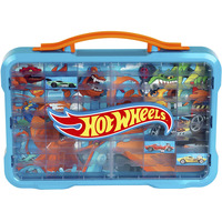 Theo Klein Hot Wheels - Sammelkoffervitrine mit Licht, Aufbewahrungsbox hellblau/transparent, für 54 Fahrzeuge, 1:64