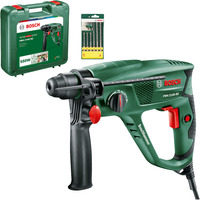 Bosch Heimwerken & Garten Bohrhammer PBH 2100 RE + 4 tlg. Zubehörset grün/schwarz, 550 Watt, Koffer, Tiefenanschlag, Bohrerset, Zusatzhandgriff