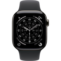 Apple Watch Series 11, Smartwatch Titan Schiefer, Titangehäuse, 42 mm, Sportarmband schwarz M/L, Cellular