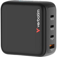 Verbatim Mini-GaN-Ladegerät mit Display schwarz, 140 Watt Gesamtleistung
