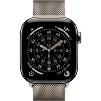 Apple Watch Series 11, Smartwatch Titan Natur, Titangehäuse, 42 mm, Milanaise Armband natur S/M, Cellular