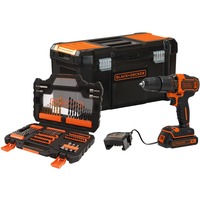 BLACK+DECKER Akku-Schlagbohrschrauber BDCHD18S1KA, 18Volt schwarz/orange, Li-Ionen Akku 1,5Ah, inkl. 104-teiliges Zubehör-Set