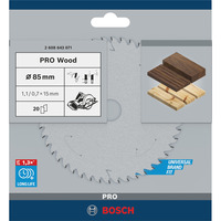 Bosch PRO Wood Kreissägeblatt, Ø 85mm, 20Z Bohrung 15mm, für Handkreissägen