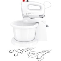 Bosch Home Handmixer CleverMixx MFQ2600W weiß/rot, 375 Watt, mit Schüssel und Geräteständer