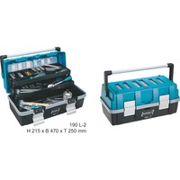 Hazet Kunststoff-Werkzeugkasten 190L-2, Werkzeugkiste blau/schwarz, 2 rausnehmbare Kleinteileboxen im Deckel