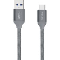 Nevox USB 3.2 Gen 1 Kabel, USB-A Stecker > USB-C Stecker grau, 2 Meter, gesleevt