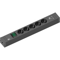 Bachmann CONNECT LINE Steckdosenleiste 5-fach schwarz, 2 Meter Kabel, 2x USB-A, mit Schalter