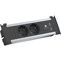 Bachmann KAPSA Einbau-Steckdosenleiste 2-fach, 2x USB schwarz/aluminium, 0,20 Meter Kabel
