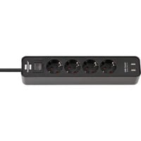Brennenstuhl Ecolor Steckdosenleiste 4-fach, 2x USB-A schwarz, 1,5 Meter Kabel, USB-A, mit Sicherheitsschalter