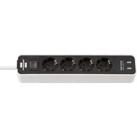 Brennenstuhl Ecolor Steckdosenleiste 4-fach, 2x USB-A weiß/schwarz, 1,5 Meter Kabel, USB-A, mit Sicherheitsschalter