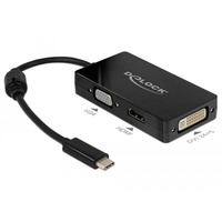 DeLOCK USB Adapter, USB-C Stecker > VGA + HDMI + DVI Buchse schwarz, 13cm