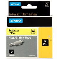 Dymo Rhino IND ORIGINAL Heißschrumpfschlauch 6mm x 1,5m, schwarz auf gelb, Etiketten- Schrumpfschlauch für Durchmesser 1,18-2,33 mm, 18052