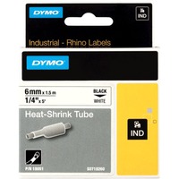 Dymo Rhino IND ORIGINAL Heißschrumpfschlauch 6mm x 1,5m, schwarz auf weiß, , Etiketten- Schrumpfschlauch für Durchmesser 1,18-2,33 mm, 18051