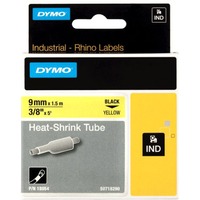 Dymo Rhino ORIGINAL IND Heißschrumpfschlauch 9mm x 1,5m, schwarz auf gelb, Etiketten- Schrumpfschlauch für Durchmesser 1,73-3,73 mm, 18054