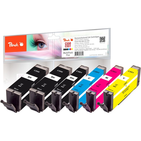 kompatibel Peach PGI-550, Spar CLI-551 Pack zu Tinte PI100-328 Plus Canon