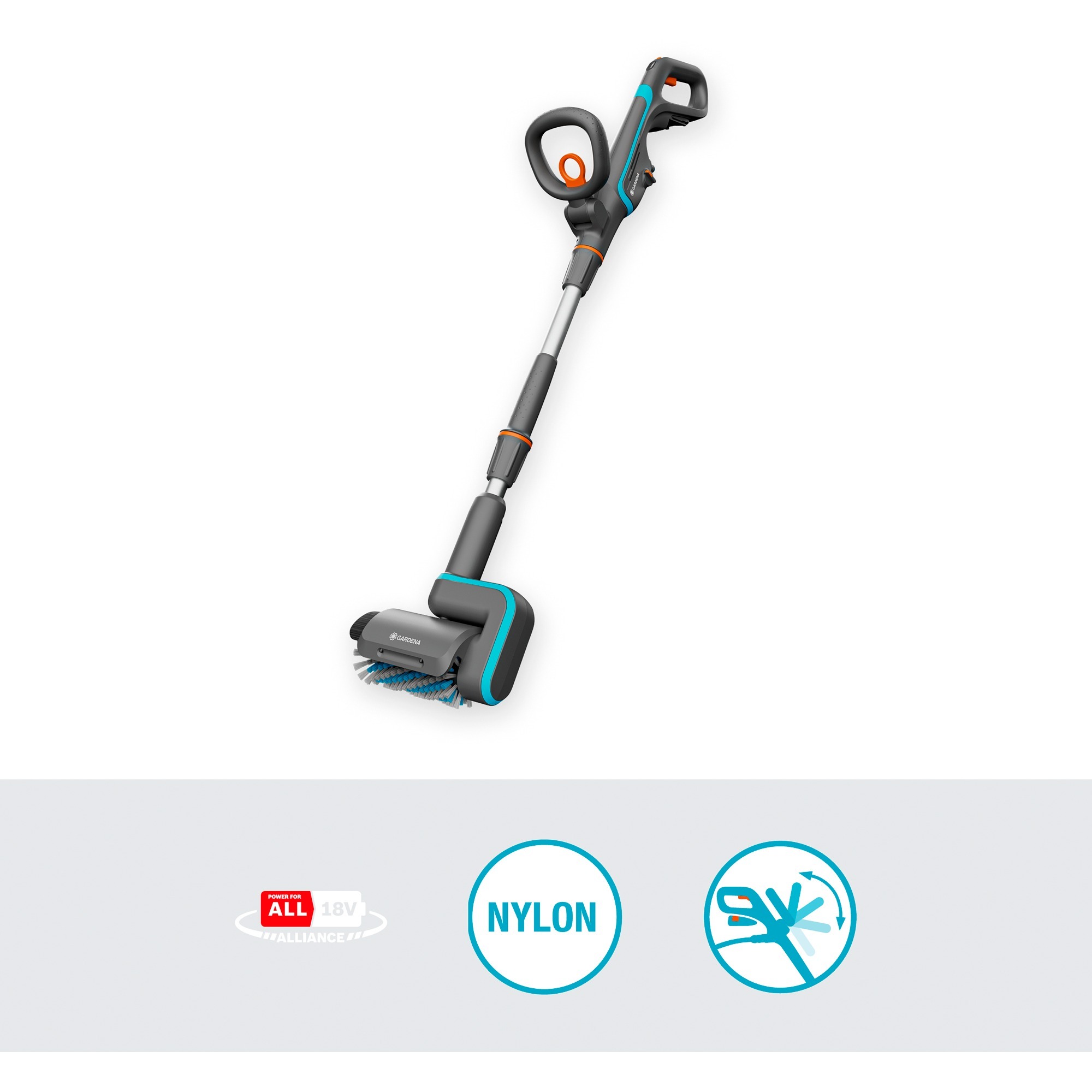 GARDENA Akku-Multi-Reiniger AquaBrush Patio 18V P4A solo, Hartbodenreiniger grau/türkis, ohne Akku und Ladegerät, POWER FOR ALL ALLIANCE