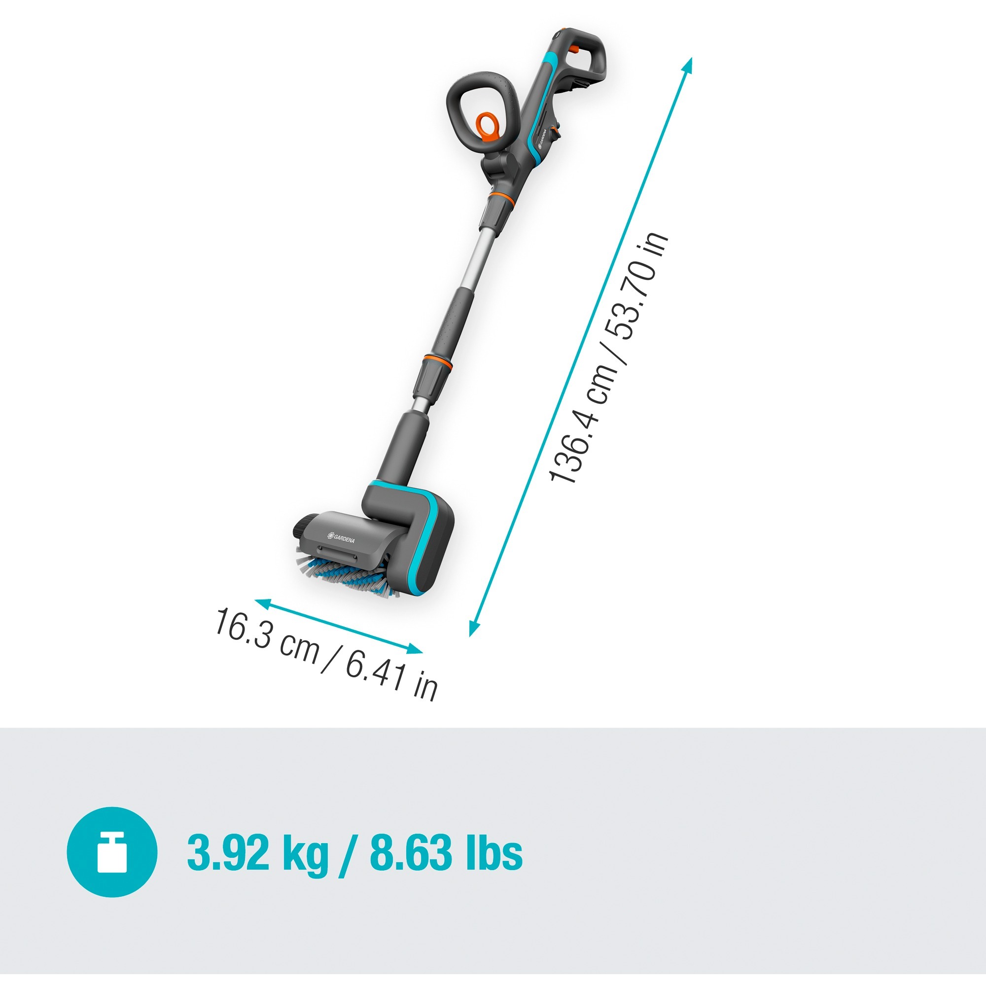 GARDENA Akku-Multi-Reiniger AquaBrush Patio 18V P4A solo, Hartbodenreiniger grau/türkis, ohne Akku und Ladegerät, POWER FOR ALL ALLIANCE