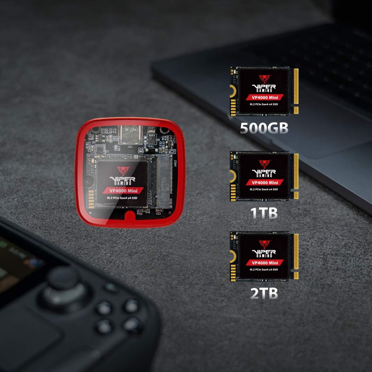 Patriot EV330 PCIe M.2 2230, Laufwerksgehäuse schwarz/rot, USB 3.2 Gen2