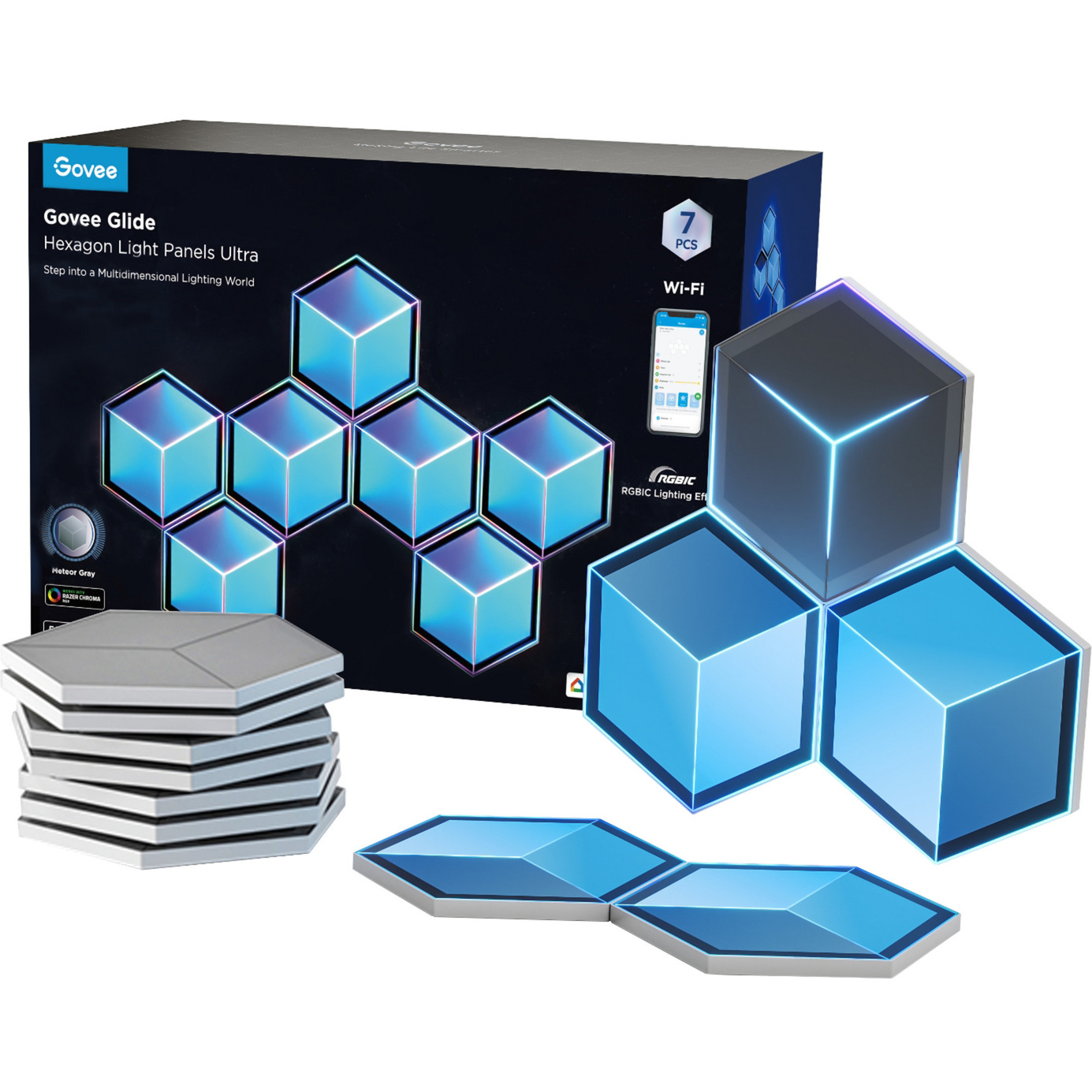 Govee Glide Hexagon Light Panels Ultra 7er-Pack, LED-Leuchte grau