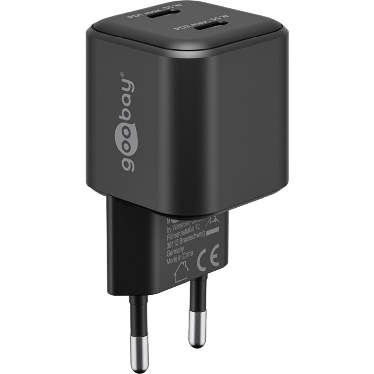 goobay USB-C Dual-Schnellladegerät Nano, PD, GaN, 35 Watt schwarz, 2x USB-C, Power Delivery 3.0