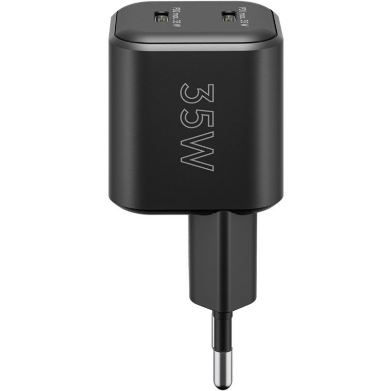 goobay USB-C Dual-Schnellladegerät Nano, PD, GaN, 35 Watt schwarz, 2x USB-C, Power Delivery 3.0
