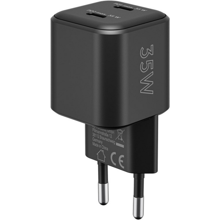 goobay USB-C Dual-Schnellladegerät Nano, PD, GaN, 35 Watt schwarz, 2x USB-C, Power Delivery 3.0