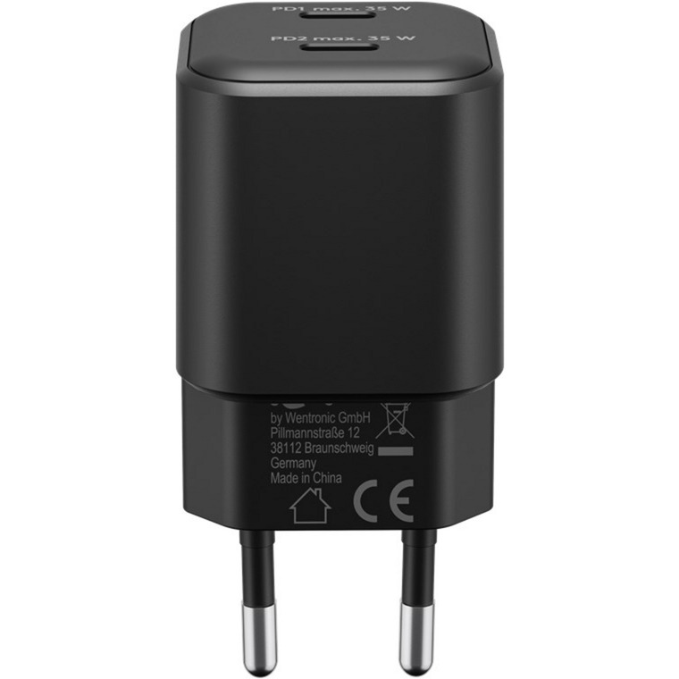 goobay USB-C Dual-Schnellladegerät Nano, PD, GaN, 35 Watt schwarz, 2x USB-C, Power Delivery 3.0