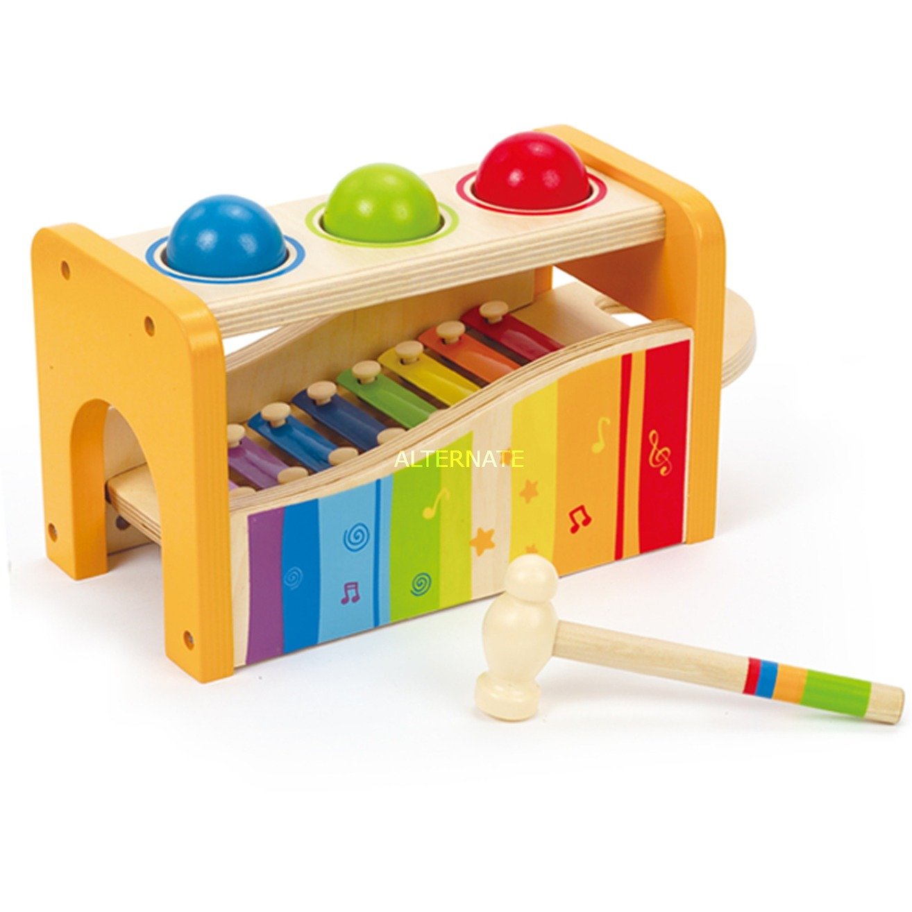 Hape 2in1 Xylophon und Hammerspiel, Musikspielzeug Xylophon und Hammerspiel 6 teilig aus Holz