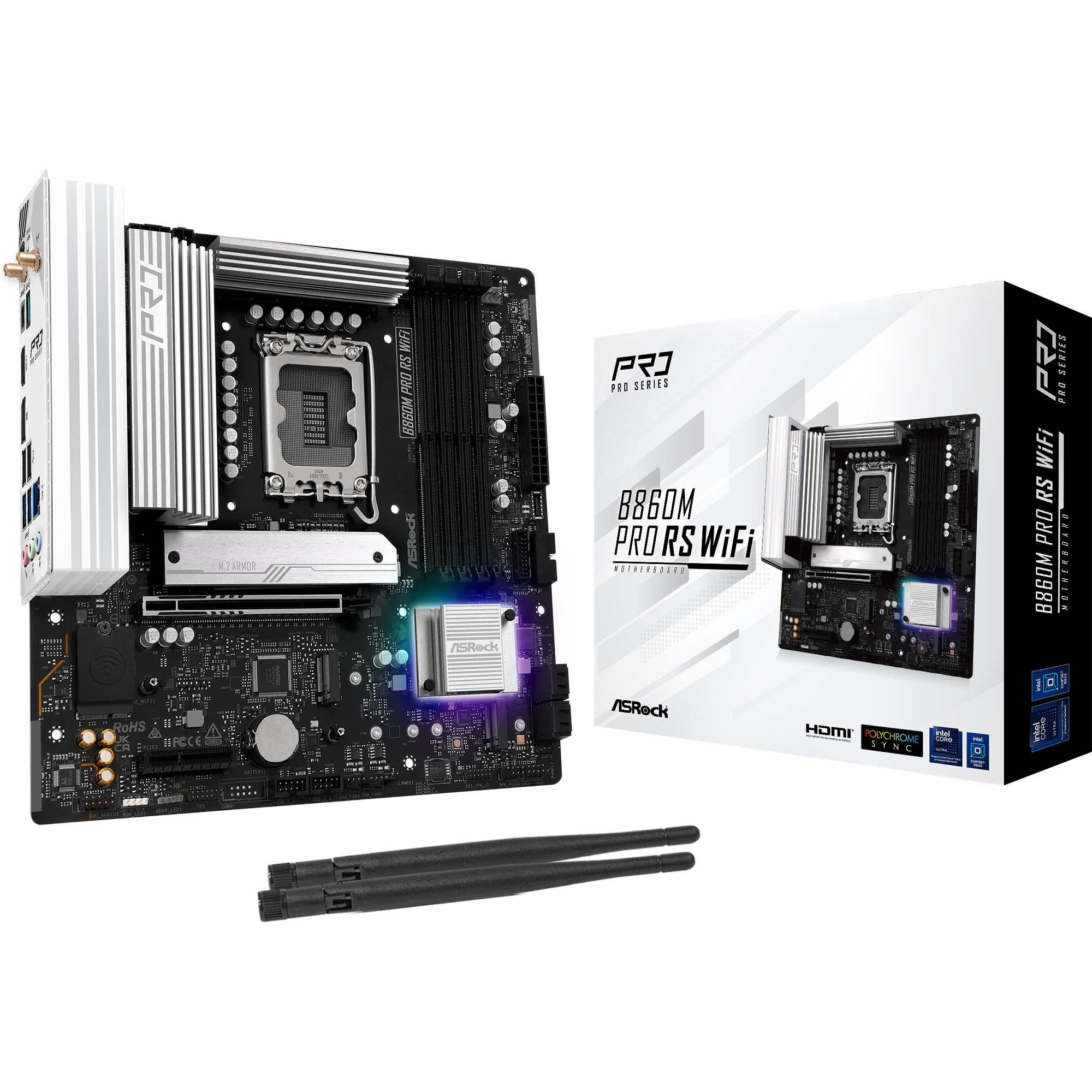 ASRock B860M Pro RS WiFi, Mainboard schwarz/silber
