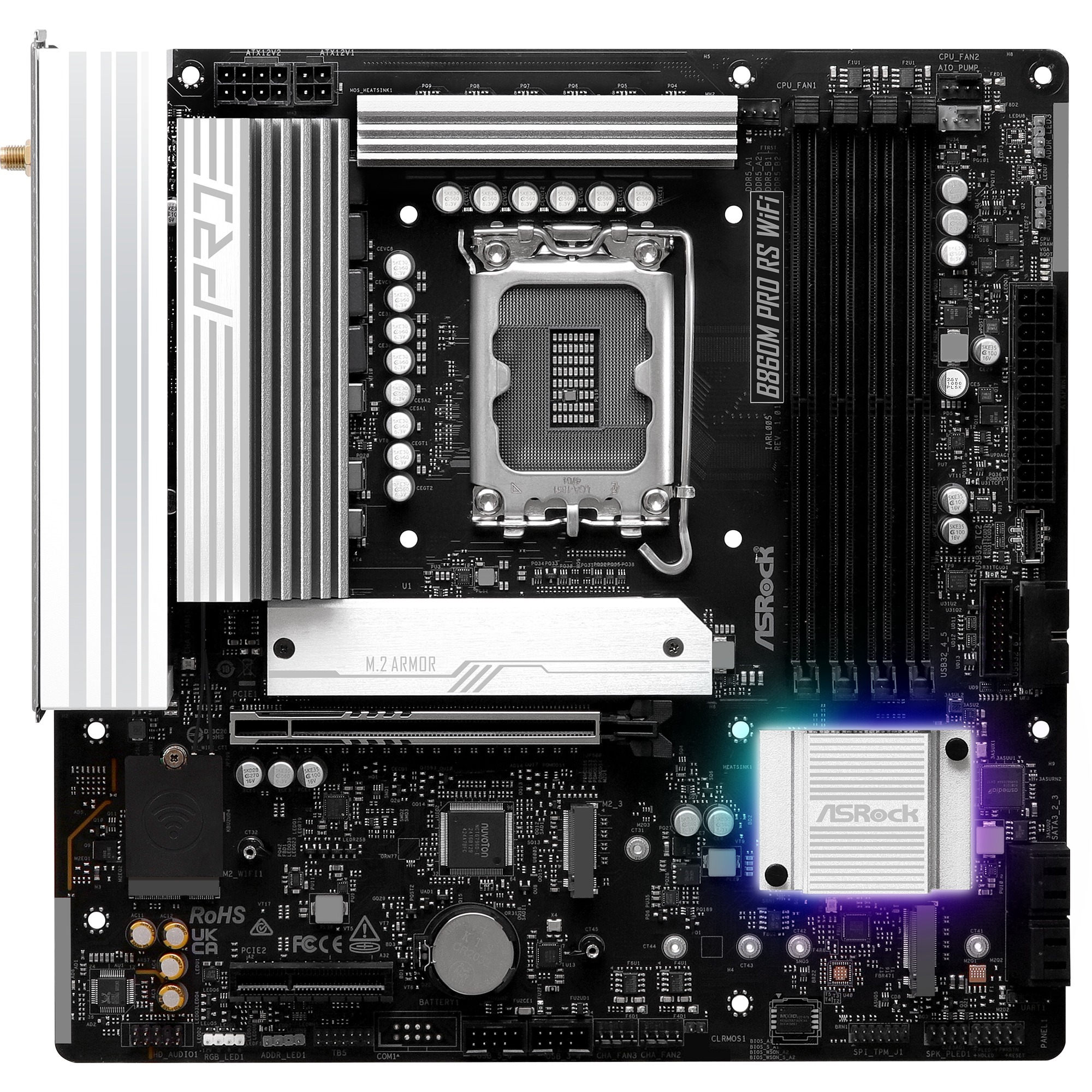 ASRock B860M Pro RS WiFi, Mainboard schwarz/silber
