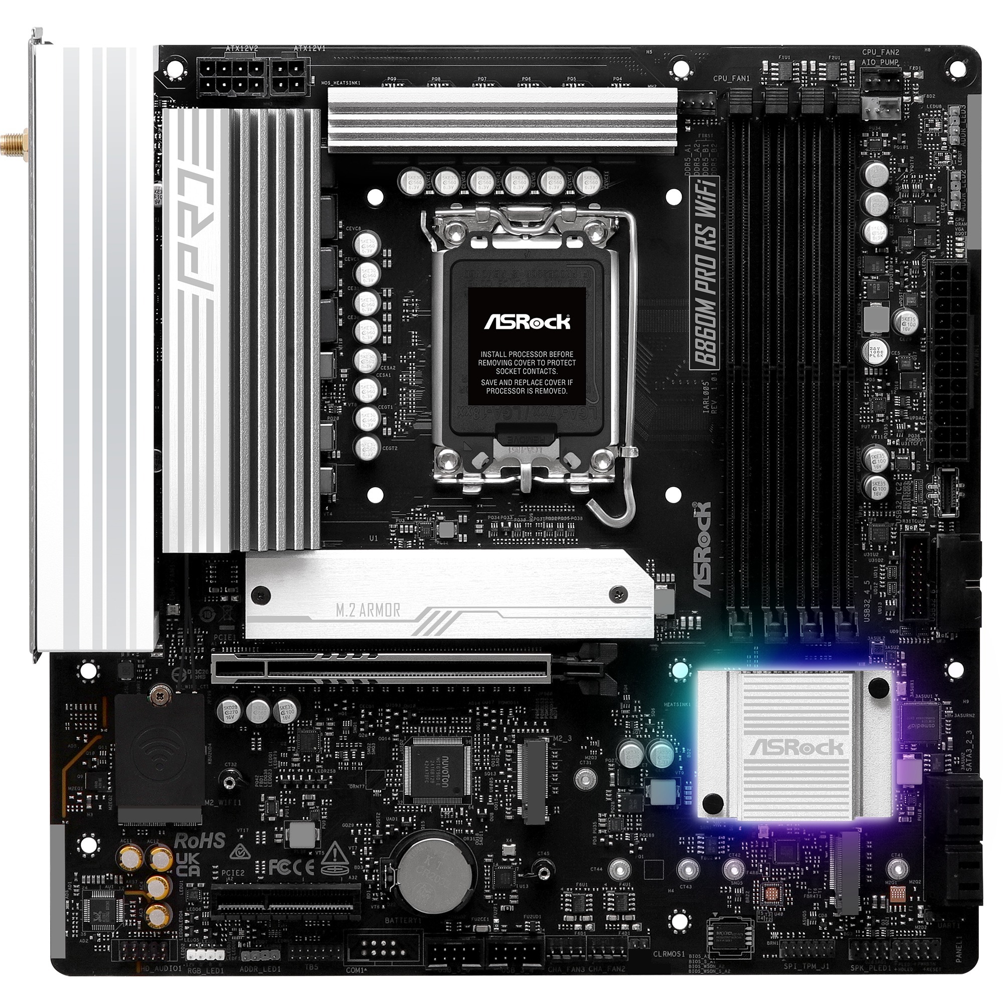 ASRock B860M Pro RS WiFi, Mainboard schwarz/silber