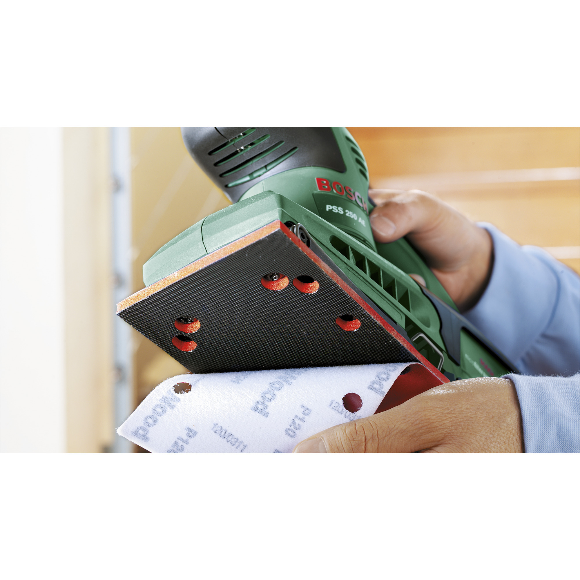 Bosch Schwingschleifer PSS 250 AE grün, 250 Watt, Koffer, 25-teiliges Zubehörset