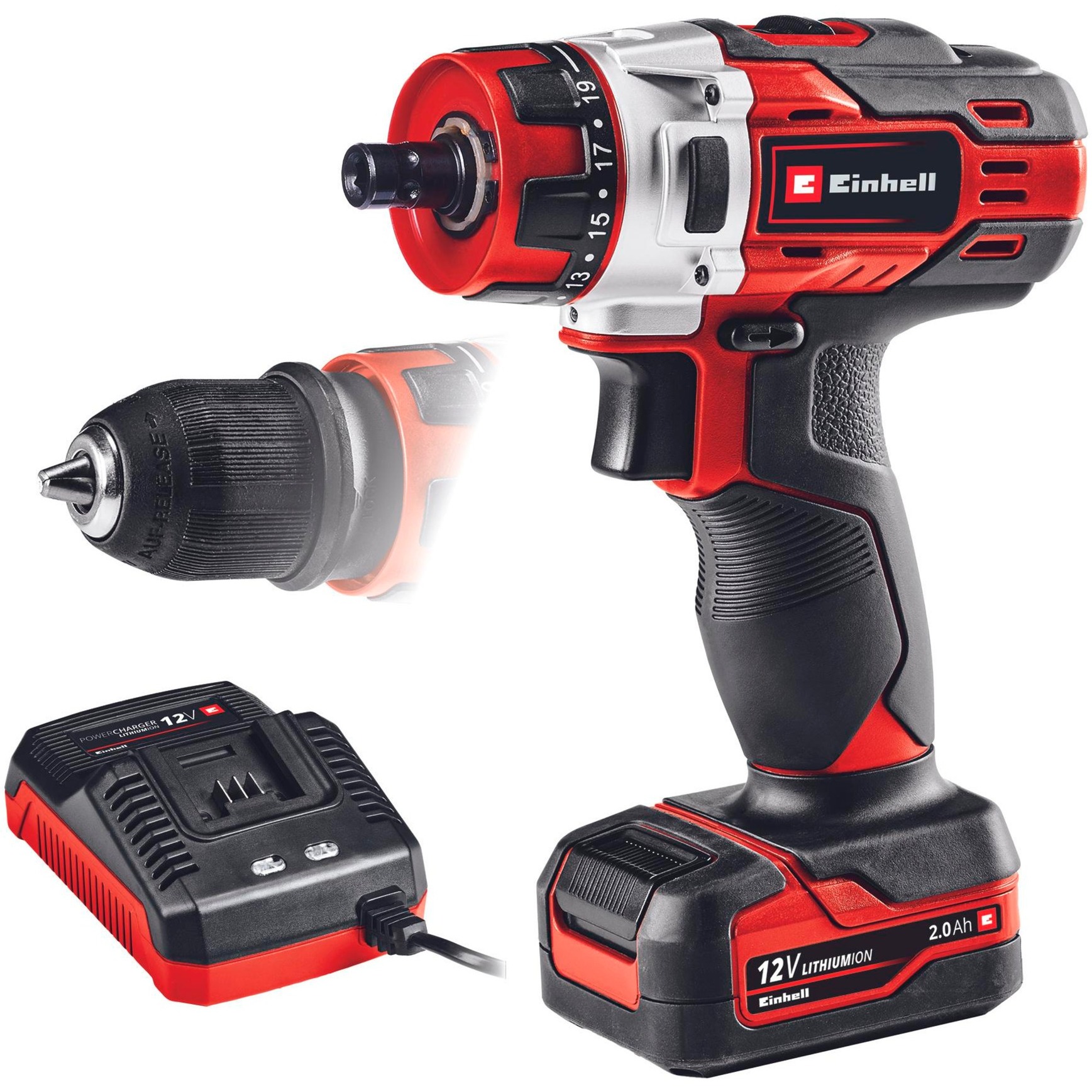 EINHELL Akku-Bohrschrauber TE-CD 12/1 X-Li, 12Volt rot/schwarz, Li-Ionen Akku 2Ah