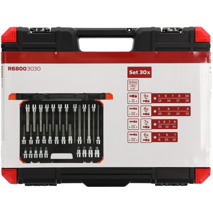 GEDORE Red Schraubendreher-Steckschlüssel-Einsatz-Satz, 1/2" schwarz/rot, 30-teilig, Innen-Sechskant, im Koffer
