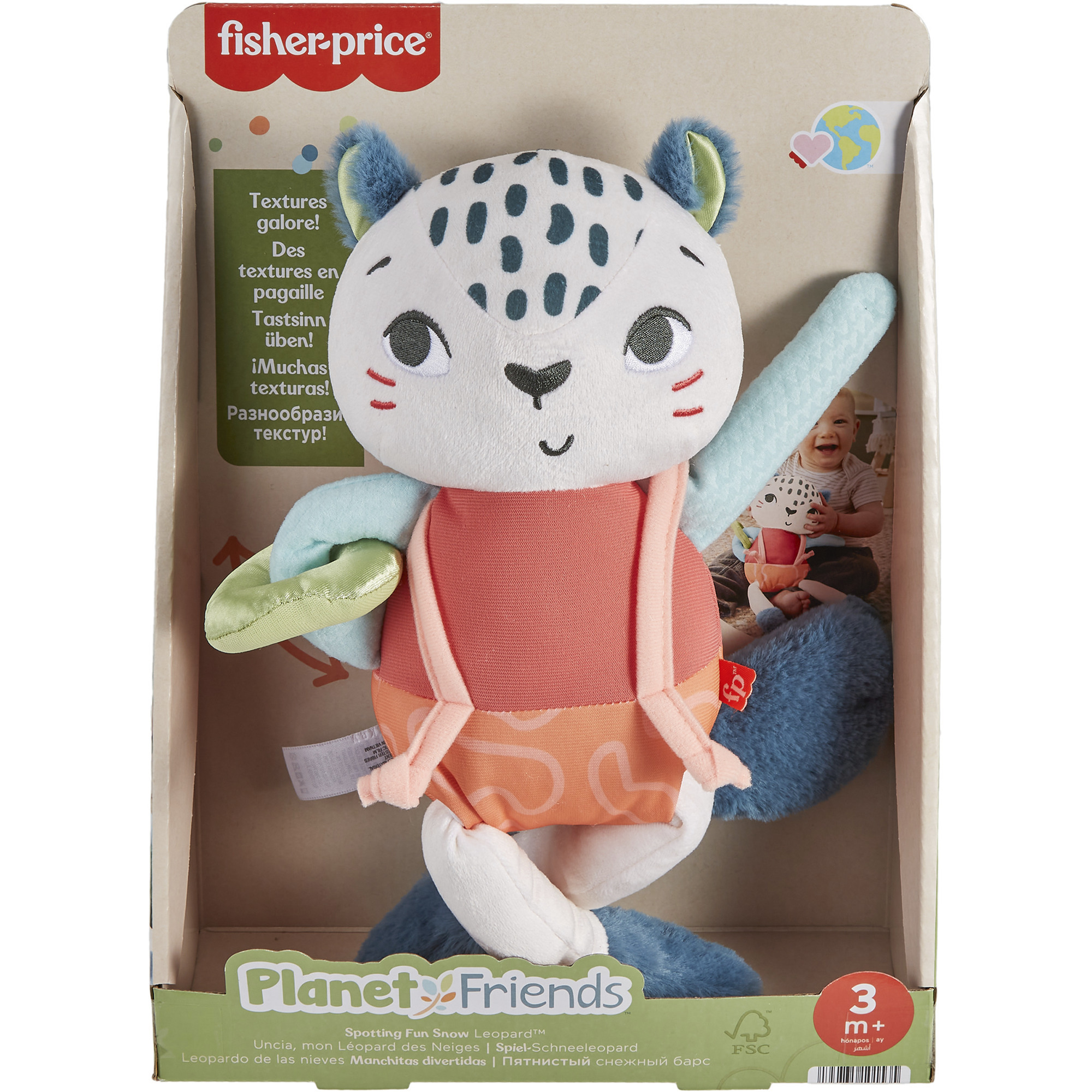 Fisher-Price Spiel-Schneeleopard, Kuscheltier sensorisches Spielzeug für Neugeborene