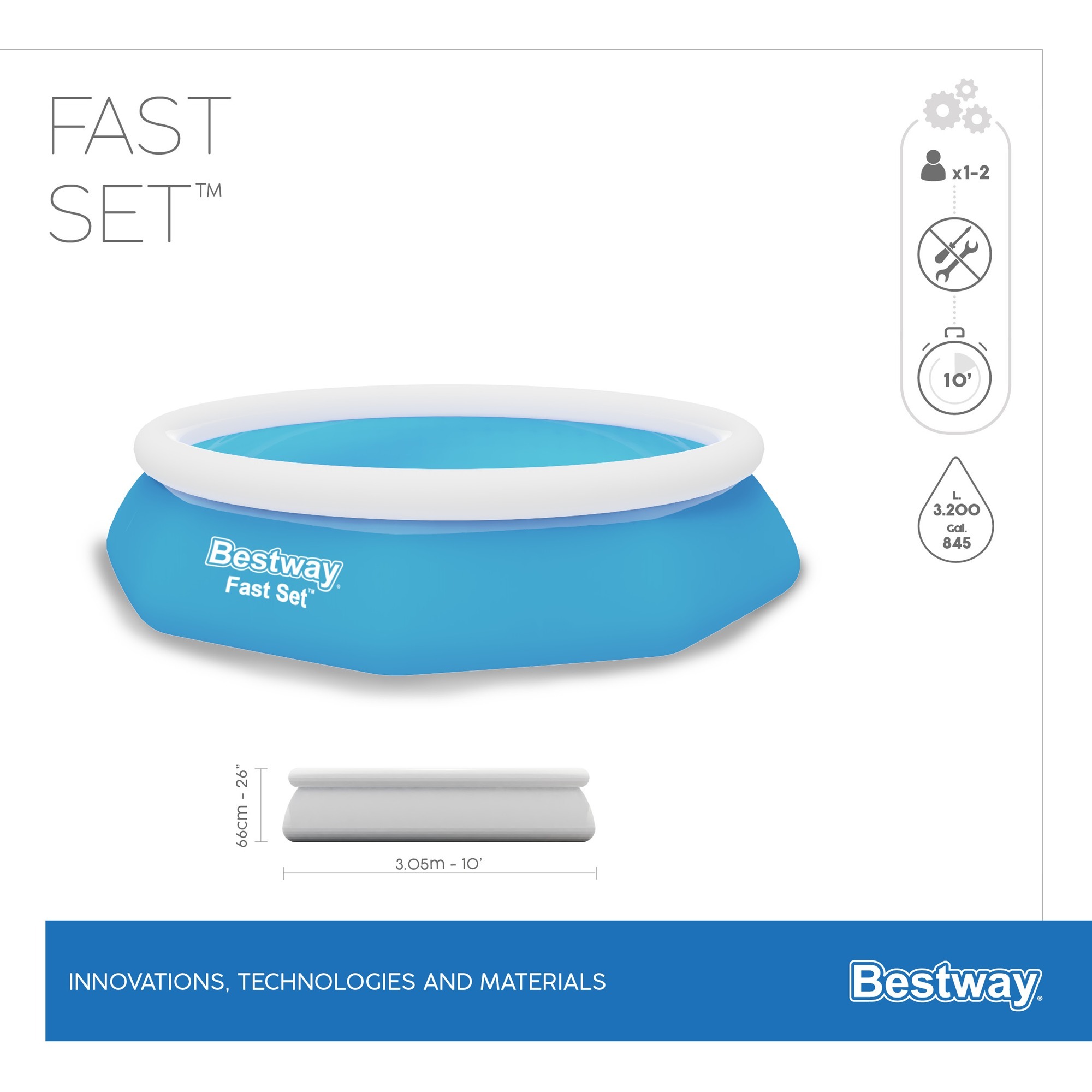 Bestway Fast Set Aufstellpool-Set, Ø 305cm x 66cm, Schwimmbad blau/weiß, mit Filterpumpe