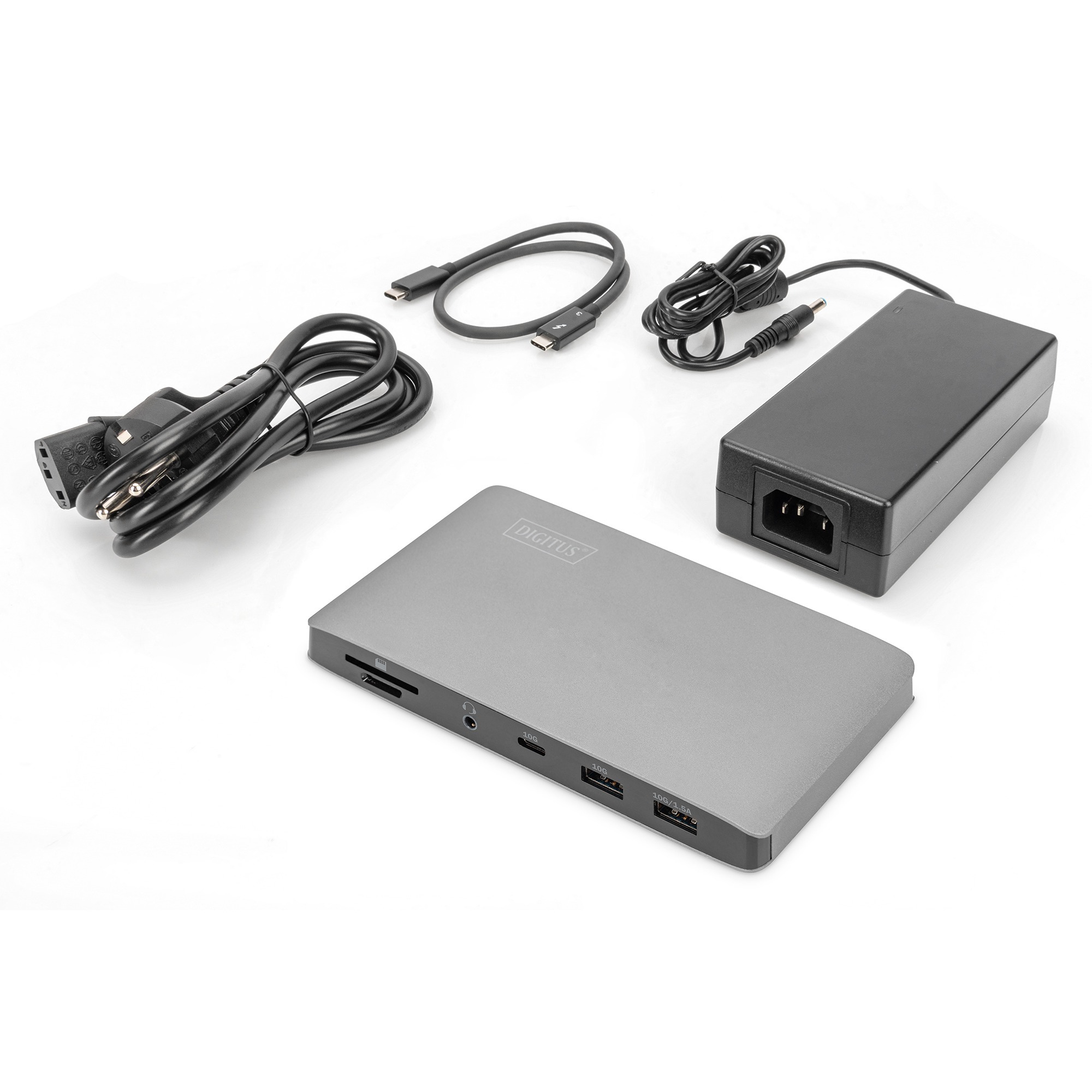 Digitus Thunderbolt 3 Dockingstation 8K silber, HDMI, VGA, USB-A, USB-C, 3,5mm, SD/MicroSD