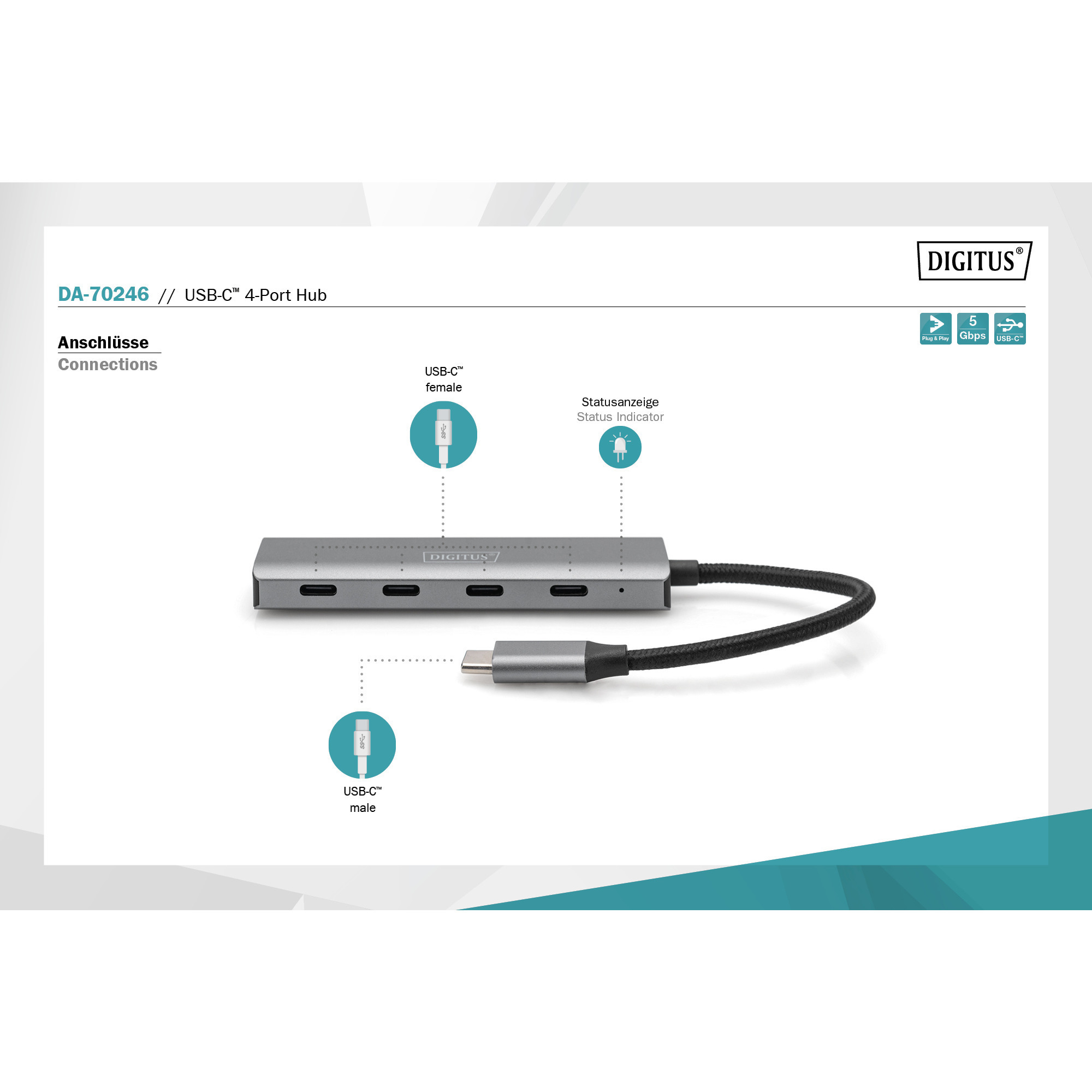 Digitus USB-C 4-Port, USB-Hub silber