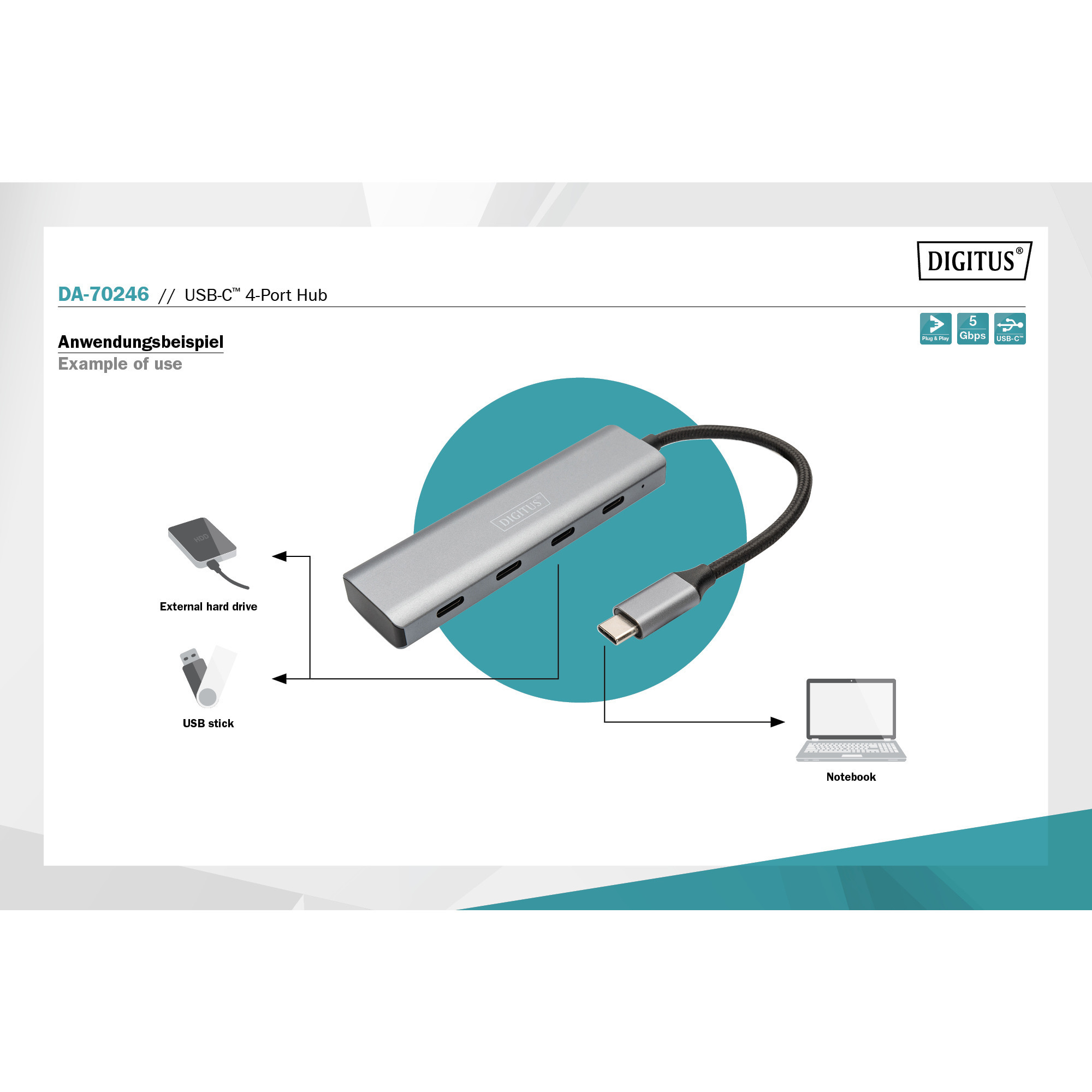 Digitus USB-C 4-Port, USB-Hub silber