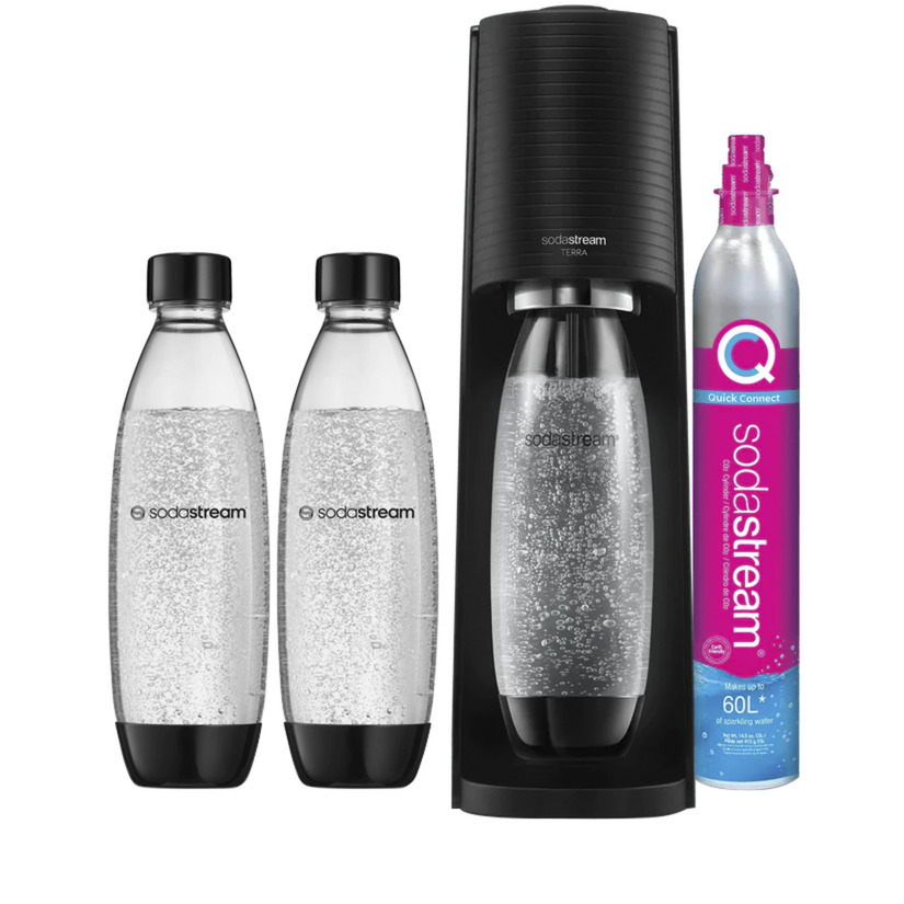 SodaStream Wassersprudler TERRA Megapack schwarz, inkl. 3 Kunststoffflaschen, CO₂-Zylinder